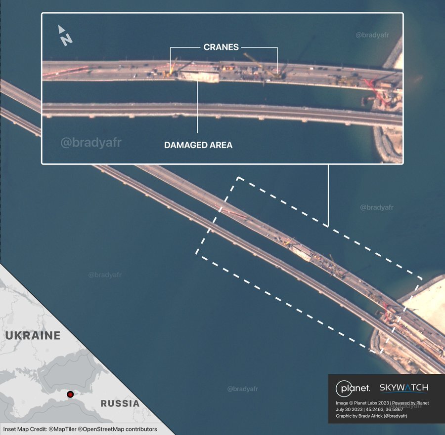 A satellite image of the repair of the Crimean bridge appeared online ...